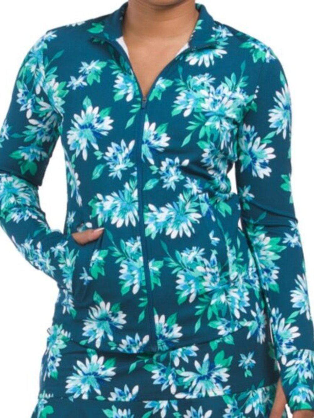 NWT Tommy Bahama IslandZone Floral Full Zip Golf Jacket Large Blue Green UPF 50